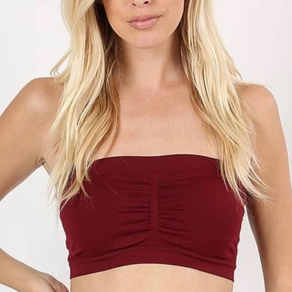 NEW Burgundy Seamless Bandeau Tube Top with built in Bra - Picture 2 of 3